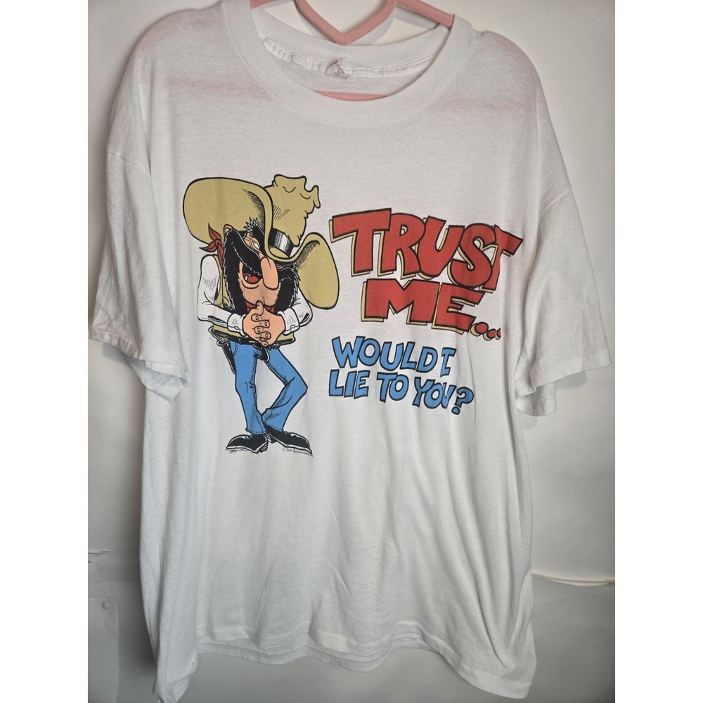 Vintage 80s Trust Me Would I Lie To You Prospector T-shirt Sz Xl Single Stitch